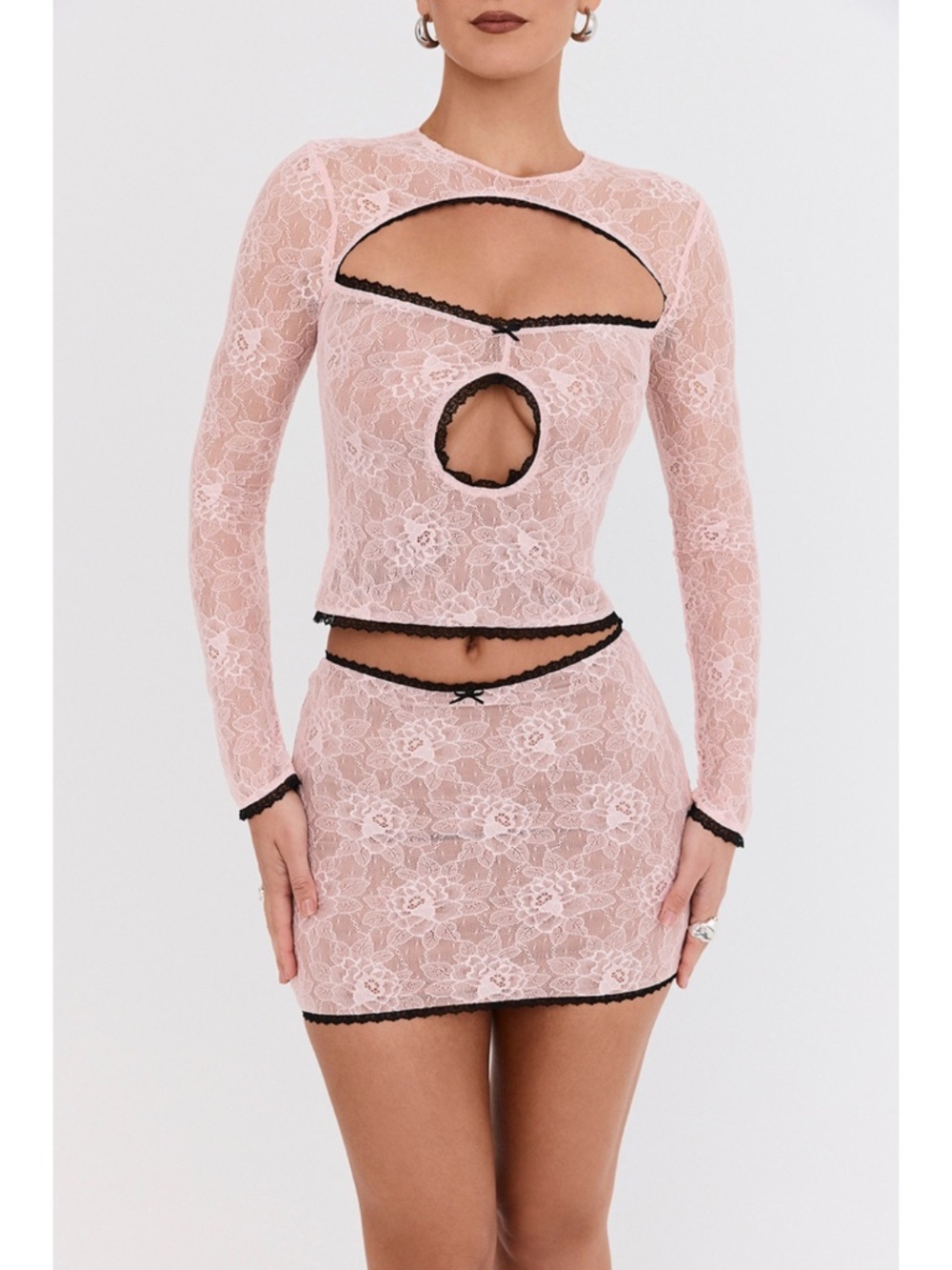 NEW House of CB Mistress Rocks Peony Lace Cutout Top & Skirt Set XS